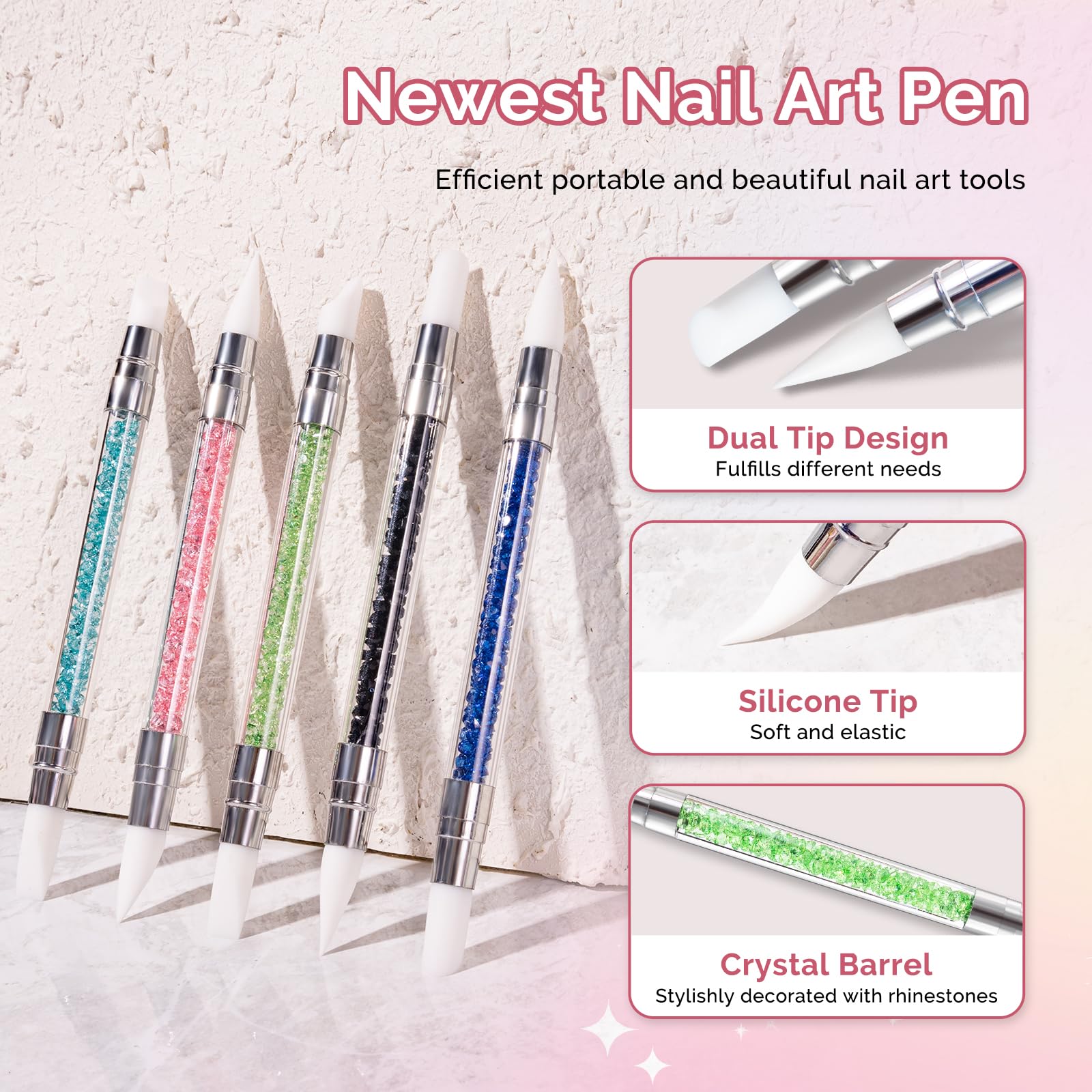MelodySusie 5-Piece Dual-Tipped Acrylic Nail Art Brushes Set - Professional Nail Foil Carving, Sculpting & Design Tools for Home Salon & DIY Manicures - Perfect for Gel, Resin, and Acrylic Nail Art Applications