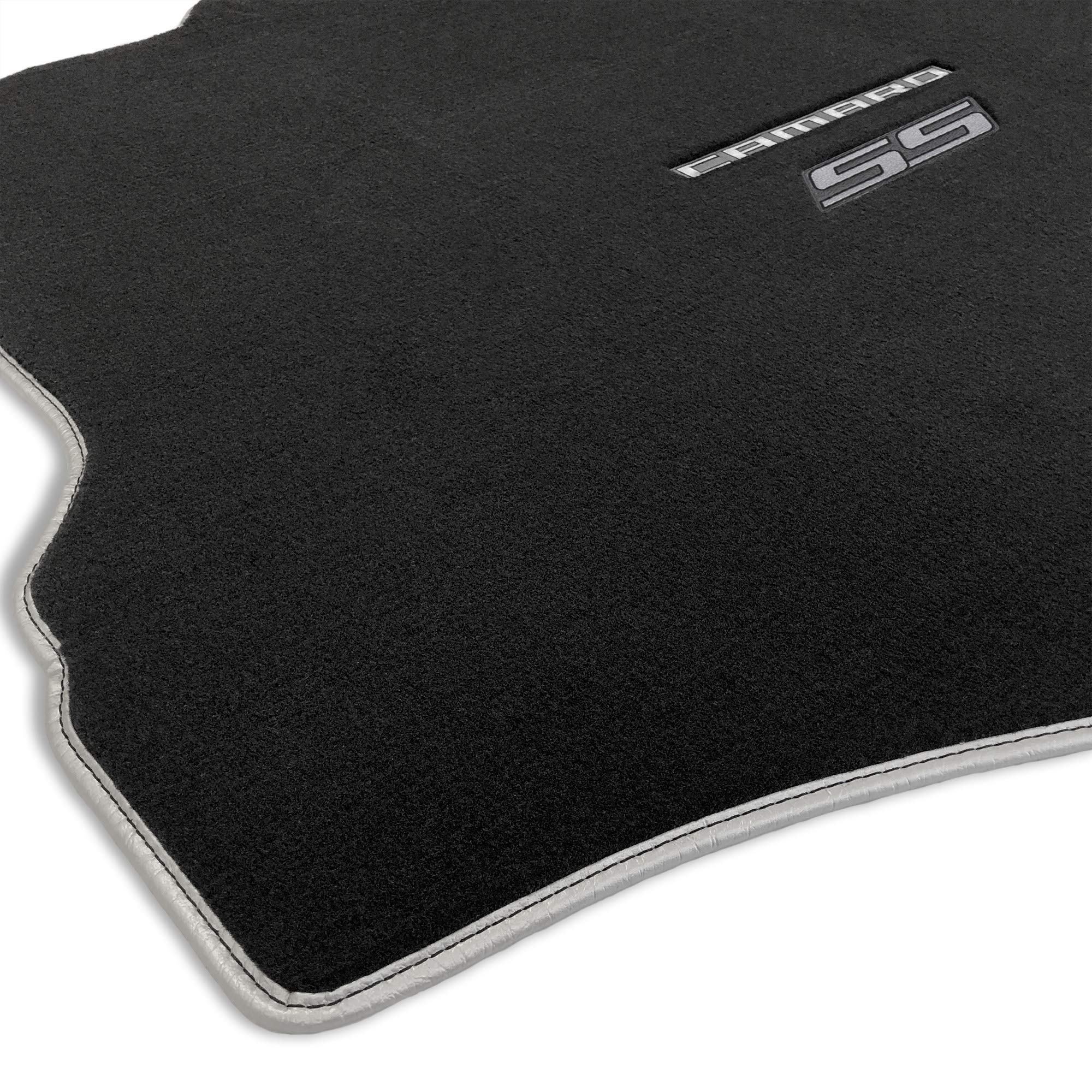 Premium Custom-Fit Carpeted Floor Mats for 2010-2015 Chevy Camaro Coupe (SS Model) - Luxury Double Logo Design in Charcoal | Perfect for Daily Commutes & Road Trips
