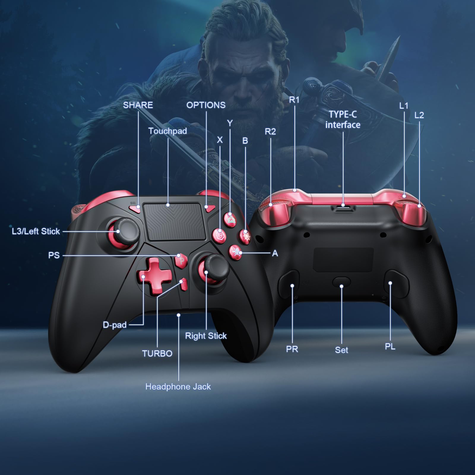 Gamrombo Wireless Controller for PS4 - Compatible with Sony PS4, PS4 Slim, PS4 Pro, PS3, Nintendo Switch & Windows PC - Dual Shock Gamepad with Turbo, Macro Function & 3.5mm Audio Jack - Perfect for Gaming, Streaming & Multiplayer Sessions
