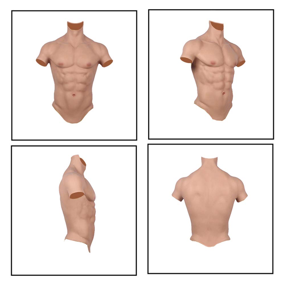 Realistic Fake Muscle Silicone Male Chest Half Body Suit - Lifelike Skin Texture for Cosplay, Halloween Costume & Theater Performance - Perfect for Bodybuilding Illusion, Superhero Costumes and Theatrical Makeup Effects