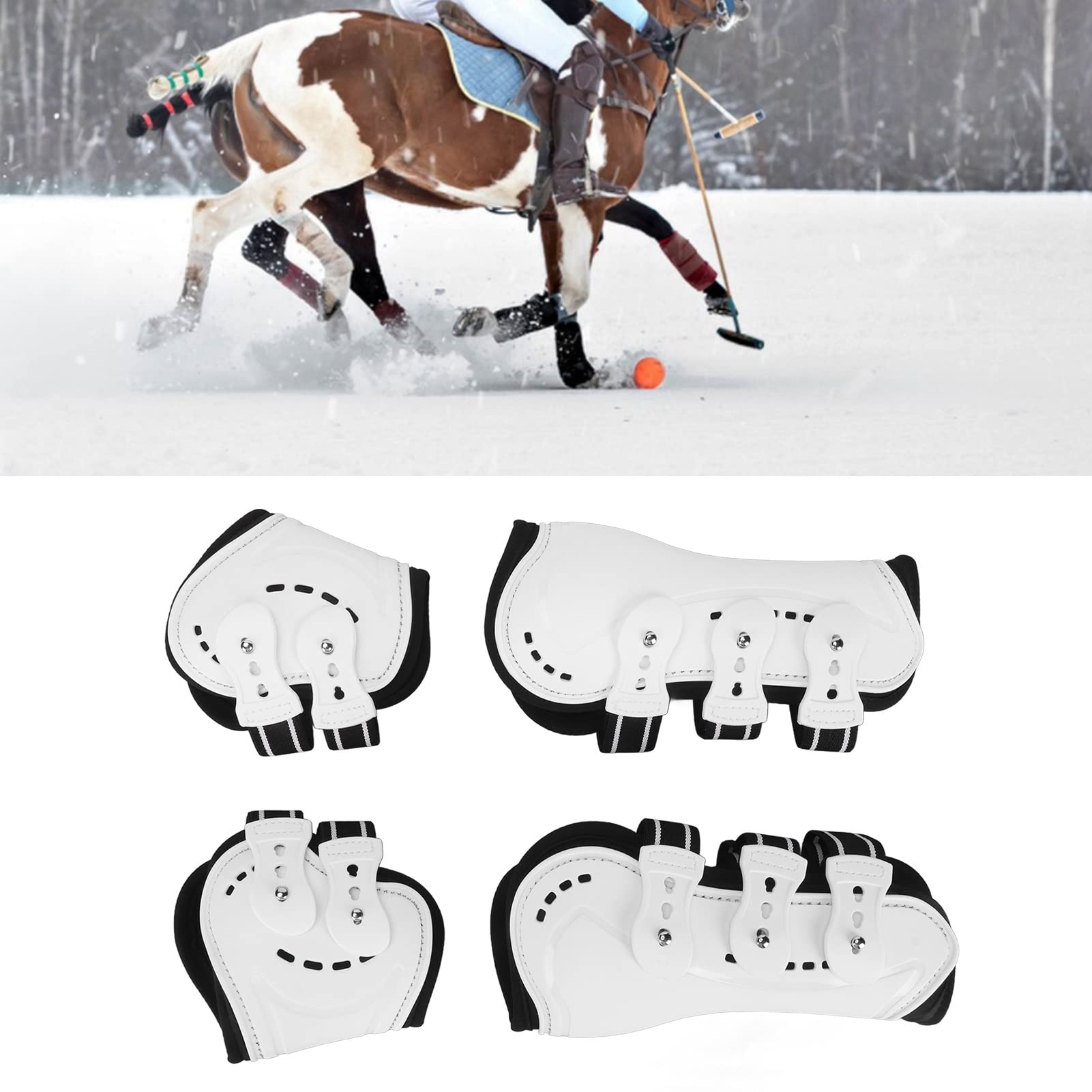 Shock Absorbing Adjustable Horse Tendon Boots - Open Front Jumping Fetlock Boots for Front & Hind Leg Protection (White, Set of 4) - Ideal for Show Jumping, Dressage & Equestrian Training
