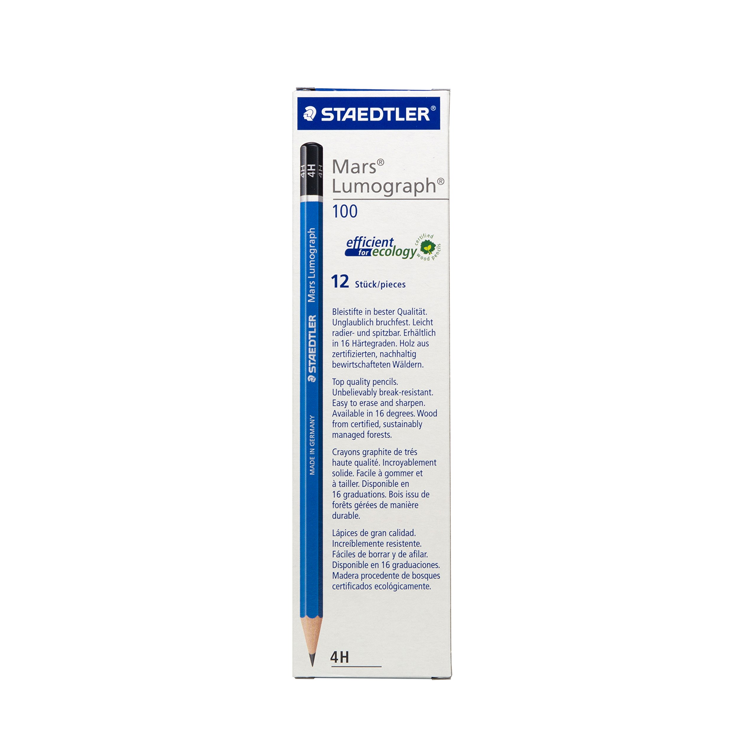 STAEDTLER Mars Lumograph 4H Pencils - Box of 12 - Premium Graphite Drawing & Sketching Pencils for Artists, Students & Professionals - Perfect for Technical Drawings, Shading & Fine Art Sketching