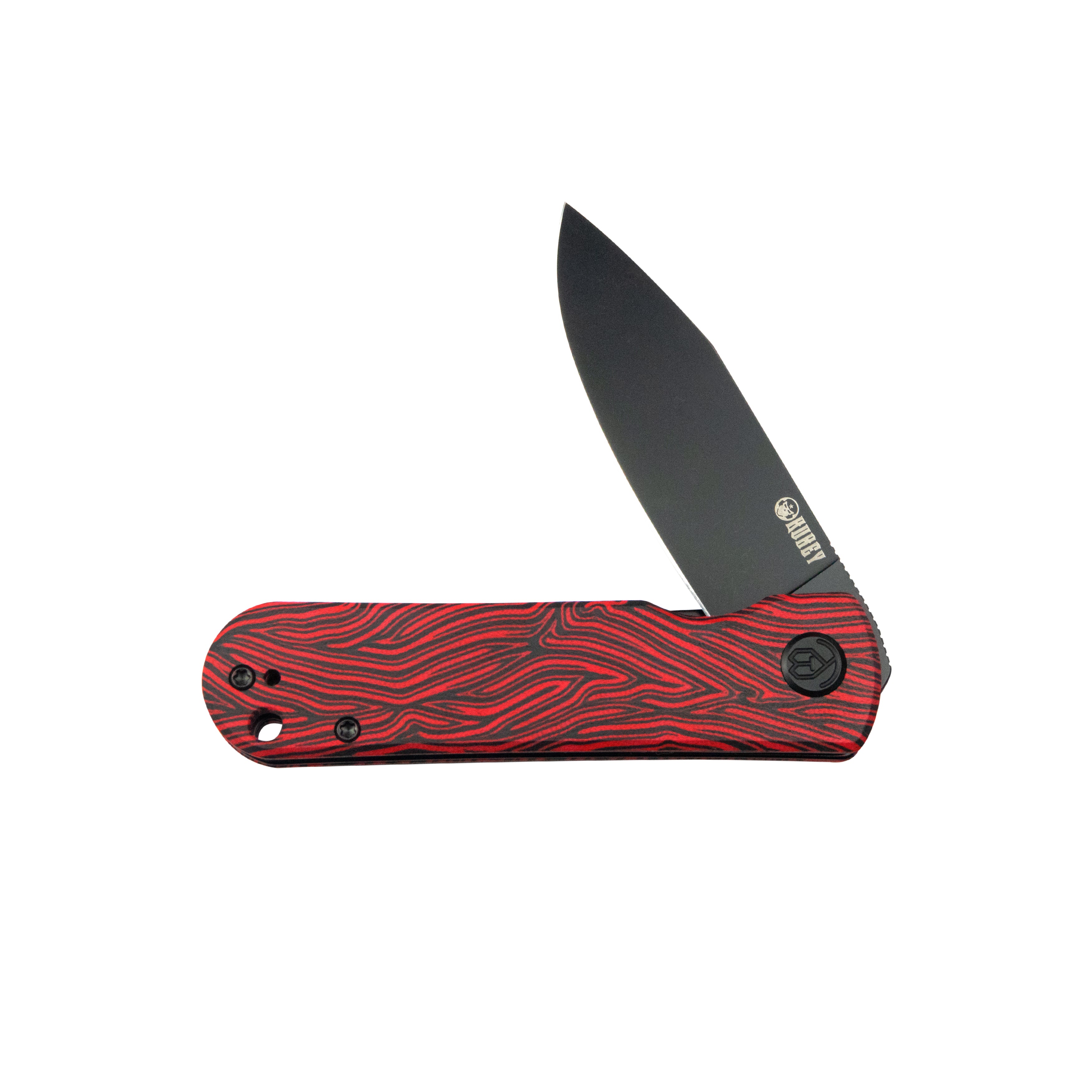 NEO Outdoor Folding Pocket Knife - Red & Black Damascus Steel Blade, G10 Handle, 3.43