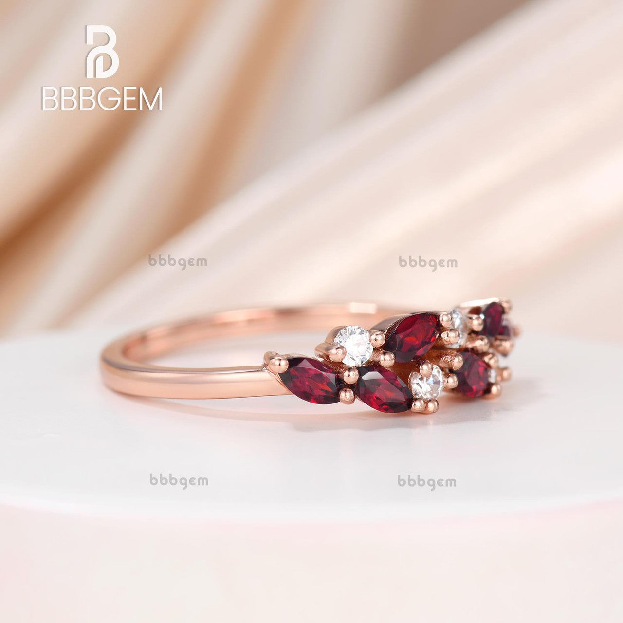 14K Rose Gold Marquise Round Red Garnet Diamond Stacking Promise Ring for Women - Perfect Gift for Her, Anniversary, Engagement, or Special Occasion