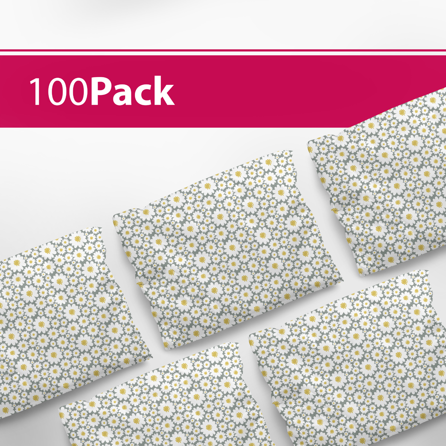 100 Pack 6x9 Daisy Flower Polymailers - Eco-Friendly Shipping Envelopes for Etsy, Amazon, eBay & Small Business Packaging