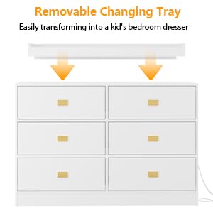 White 6-Drawer Nursery Dresser with Changing Table Top, Power Outlets & Removable Pad - Baby Changing Station for Bedroom & Nursery Organization - Perfect for Diaper Changes, Storage & Nursery Decor
