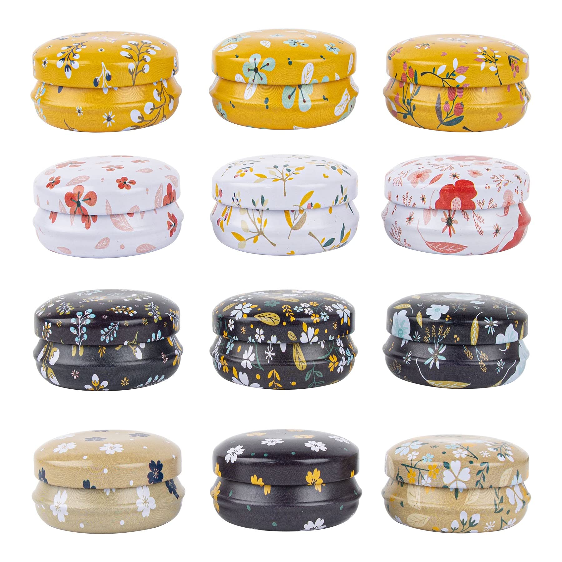 12 Pack 20ML Round Empty Tin Cans - Mini Refillable Tin Containers for DIY Candles, Lip Balm, Salve, Cosmetics | Perfect for Travel, Home Storage & Crafting Projects (Flower Design)