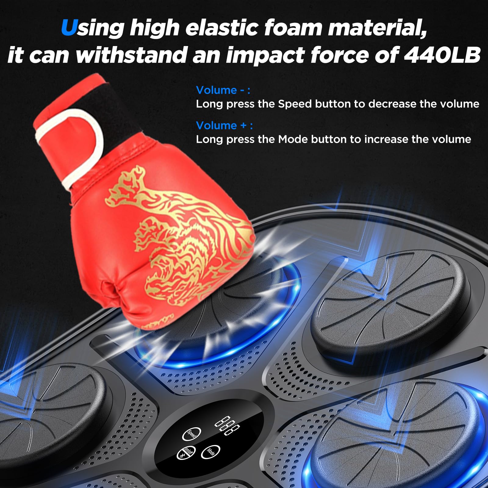 2024 Smart Music Boxing Machine with Speed Adjustment - Boxing Training Equipment with Gloves, Electronic Punching Pad for Home Gym - Perfect for Fitness, Stress Relief & Cardio Workouts (Black)
