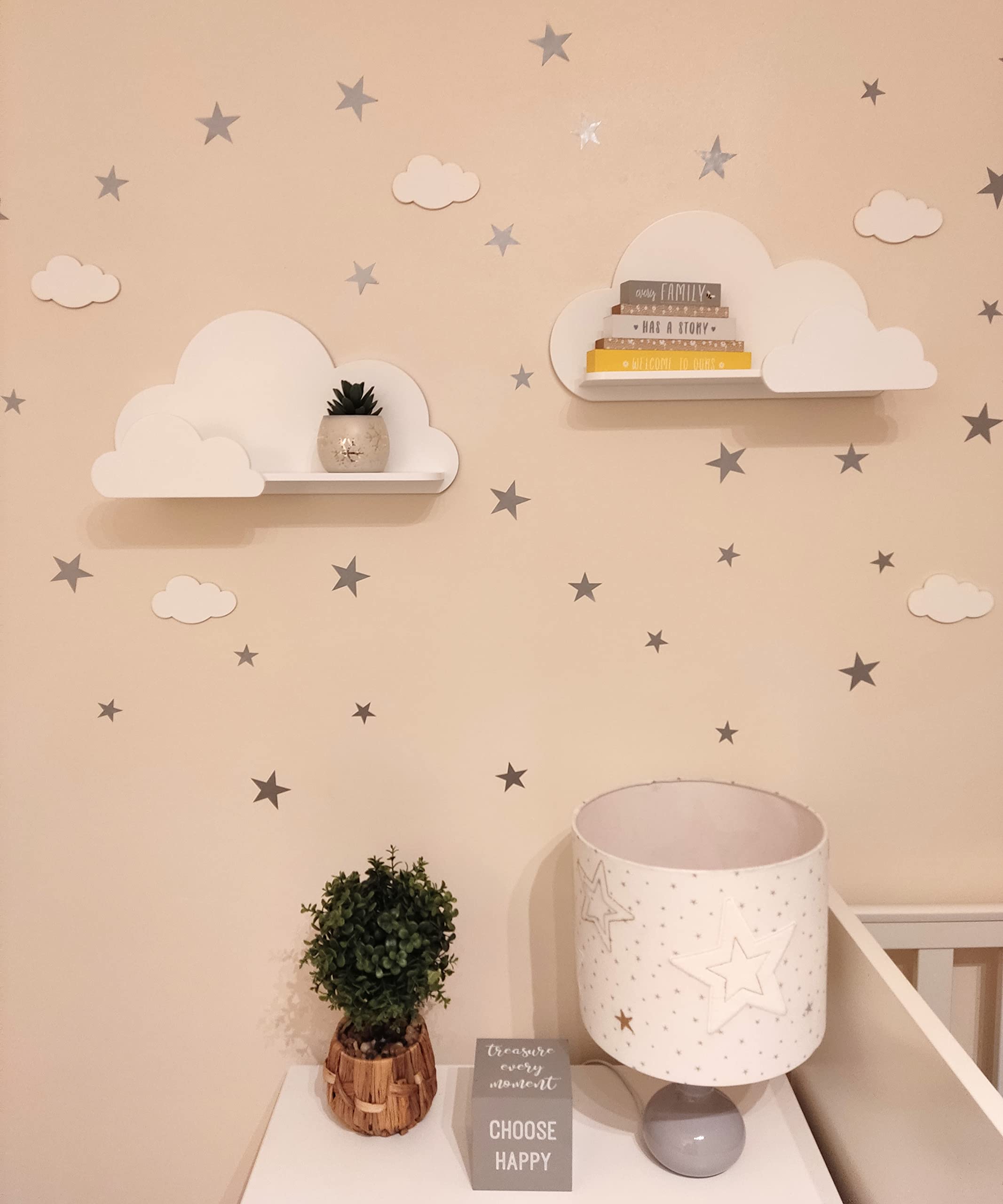 Happy Woody Set of 2 Cloud Wall Shelves - Natural Wood Floating Shelves for Nursery, Baby Room Decor, Kids Wall Decor - Perfect for Organizing Books, Toys & Displaying Photos (White)