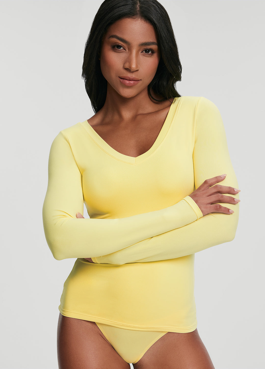 Women's V Neck Long Sleeve T-Shirt - Soft Stretch Casual Blouse for Everyday Wear | Perfect for Work, Date Night & Layering