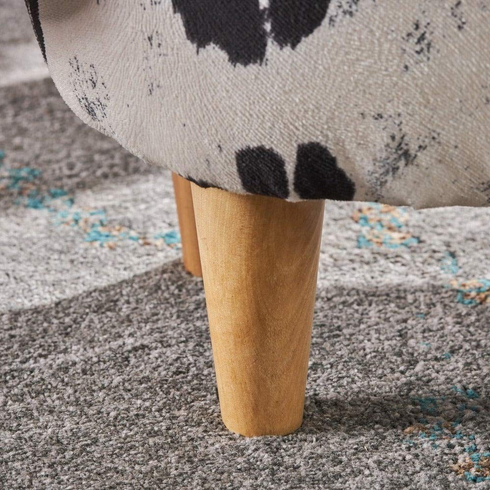 Whimsical Creative Kids Rustic White Black Cow Ottoman - Farmhouse Durable Wood Frame Velvet Foot Stool with Animal Theme - 16.75