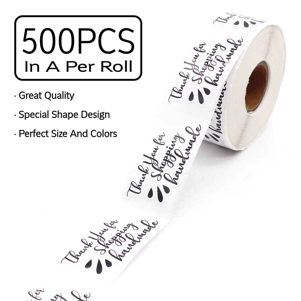 Wailozco 1.5'' Handmade Thank You Stickers - 500pcs for Small Business & Online Retailers - Perfect for Packaging & Envelopes