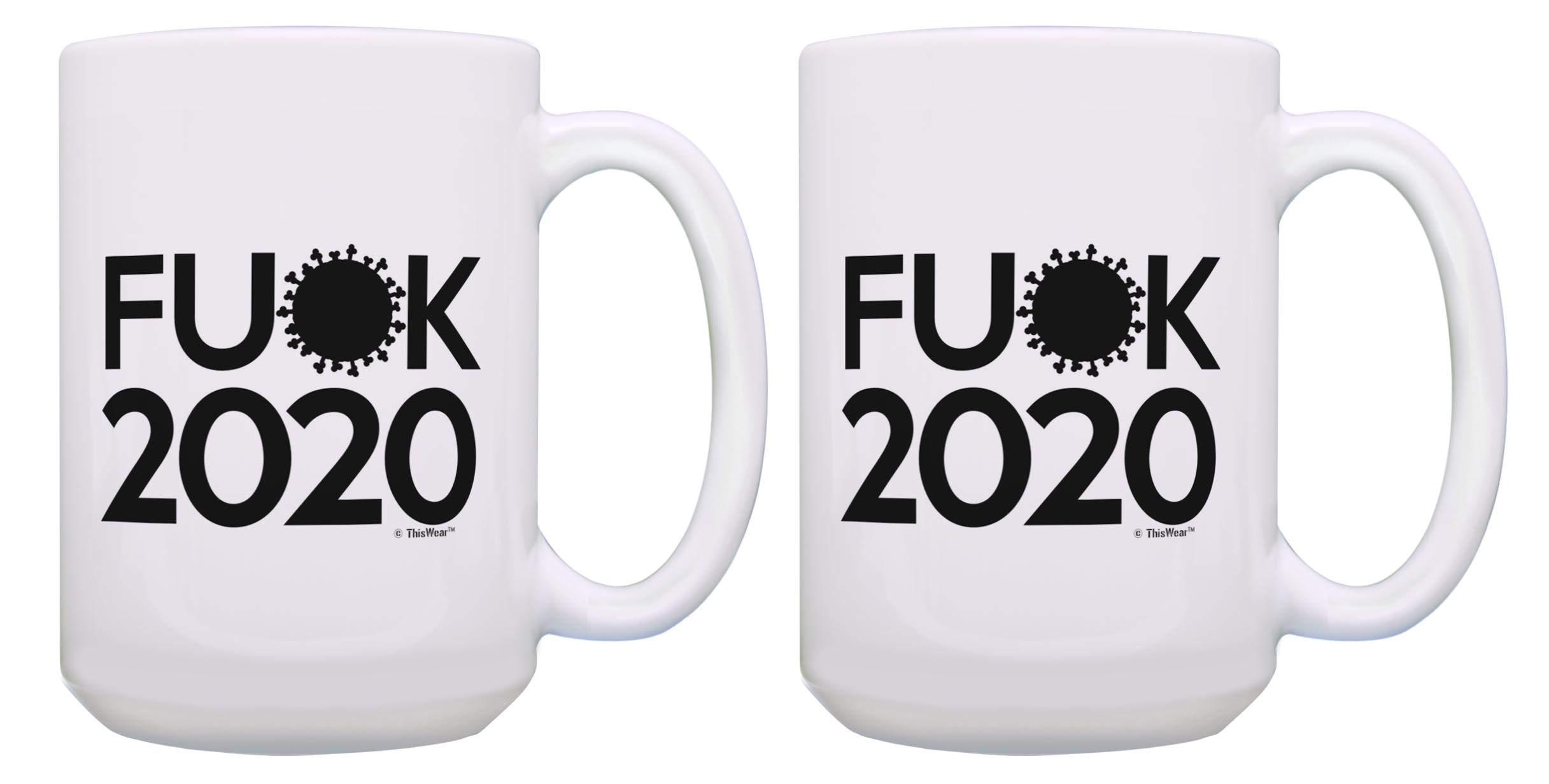 2020 Sarcastic Face Mask & 'F U 2020' Virus Themed 2-Pack 15oz Coffee Mugs - White Ceramic Cups for Tea & Coffee - Perfect for Office Humor, Pandemic Gifts & Dark Comedy Lovers