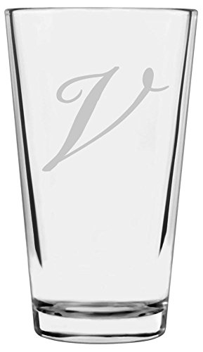 Personalized Monogram 16oz Pint Glass - Letter V for Beer & Gifts