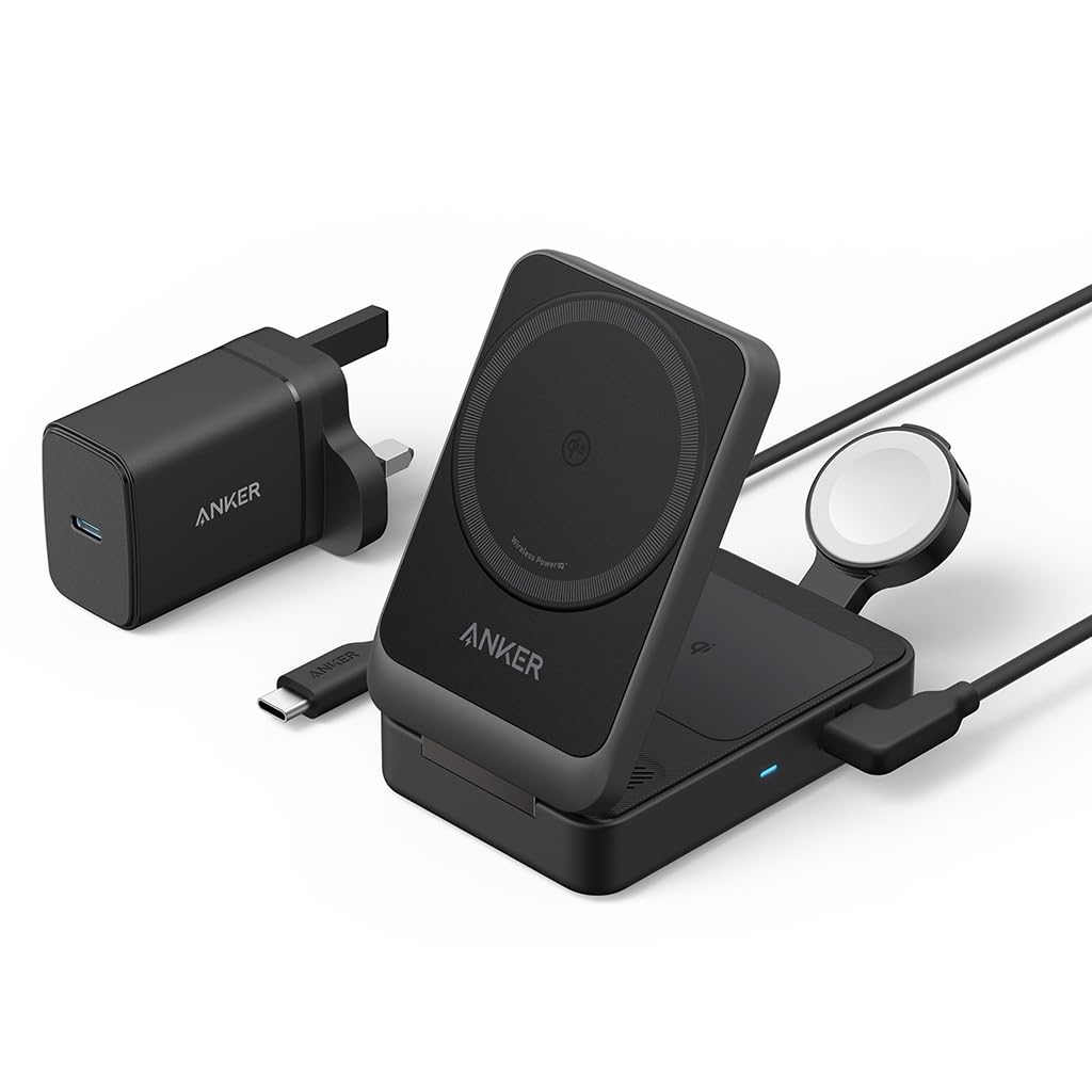 Anker MagGo 3-in-1 Wireless Charging Station with MagSafe | Qi2 Certified 15W Fast Charging | Compatible with iPhone 16/15, AirPods & Apple Watch | Includes 40W USB-C Charger | Perfect for Home, Office & Travel