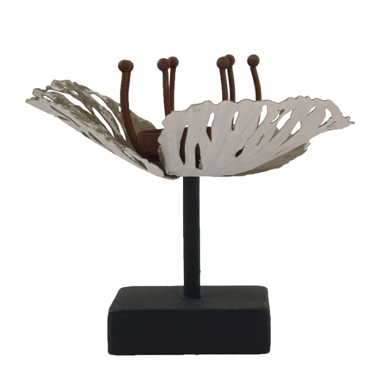 Urban Style Metal Flower in Bloom Candle Holder with Wooden Base - Elegant Home Decor for Living Room, Bedroom & Wedding Centerpieces