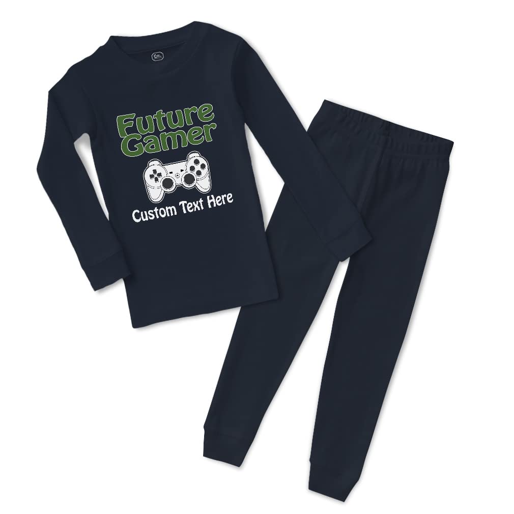 Custom Boy & Girl Cotton Toddler Pajamas - Future Gamer & Profession Baby Sleepwear Set - Snug Fit Navy - Personalized Text - 12 Months - Perfect for Bedtime & Playtime