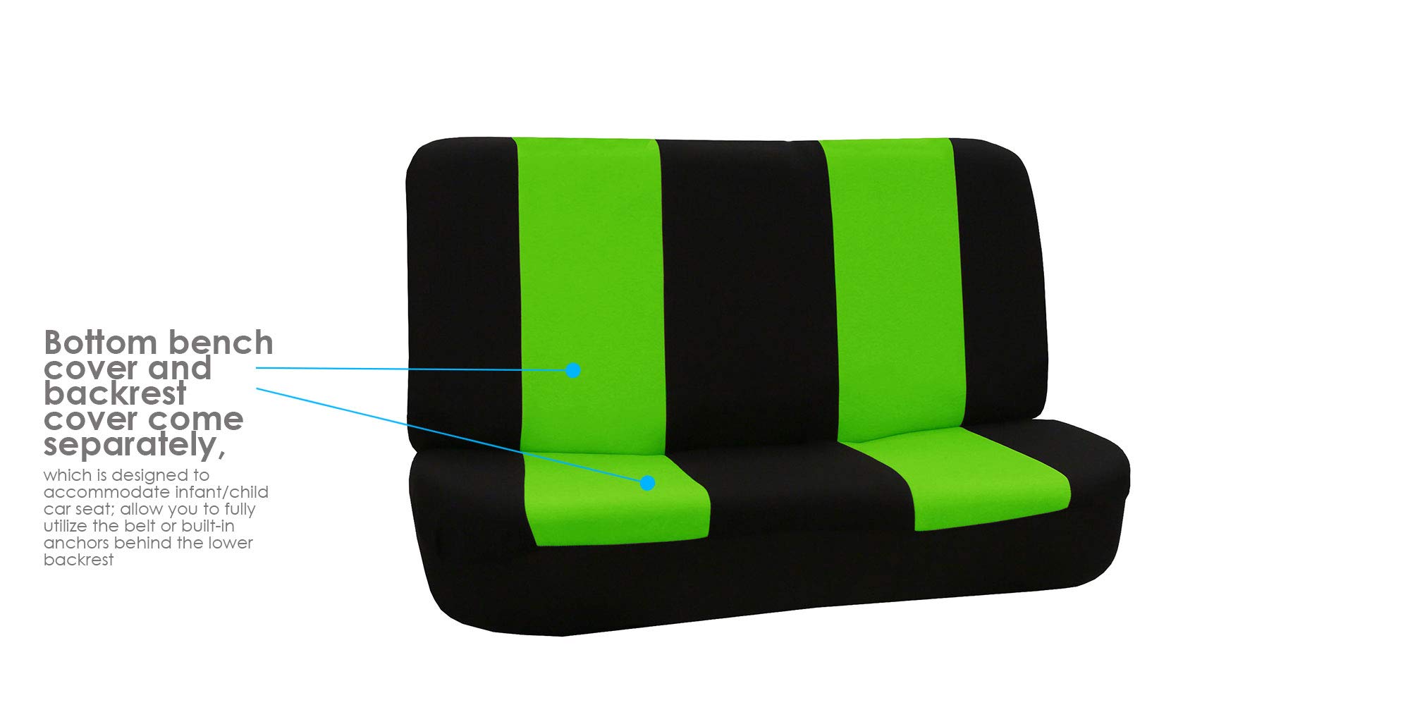 Universal Car Seat Covers Full Set - Green Flat Cloth Bench Protector for Vans, Trucks & SUVs - Durable Interior Accessories