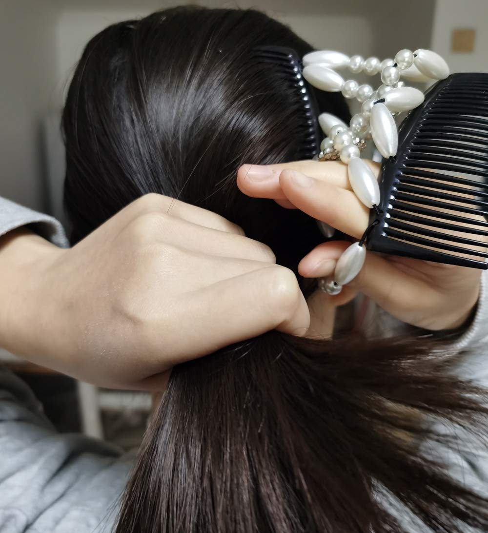 MAYBEAN Magic Beads Hair Clips & Double Hair Combs Set - 3 Piece Stretchy DIY Hair Accessories for Women & Girls | Perfect for Braids, Ponytails & Updos