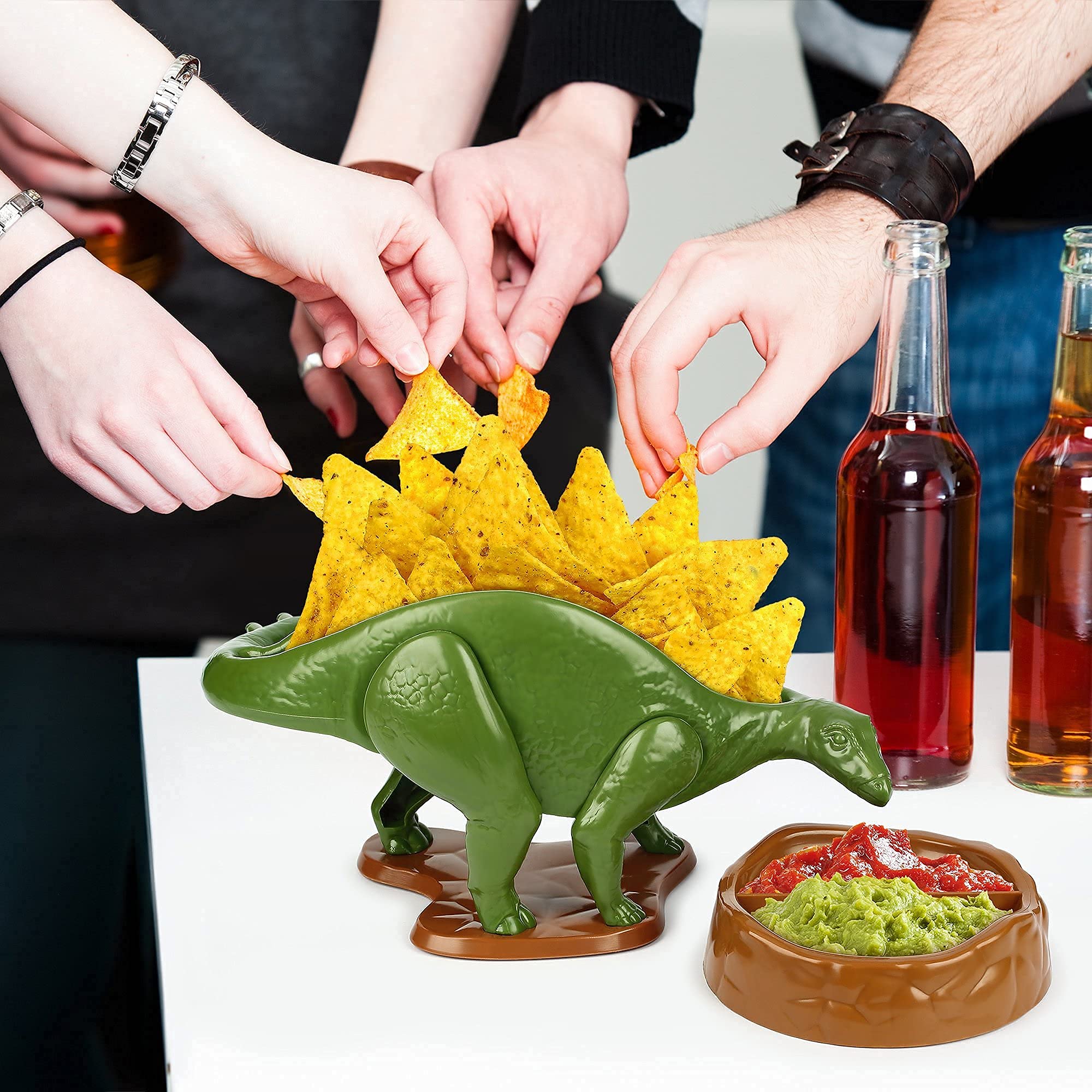 Funwares Nachosaurus & Tricerataco Dinosaur-Themed Chip & Dip Serving Set with Taco Holder - Perfect for Taco Tuesday Parties, Game Nights & Dinosaur-Themed Events