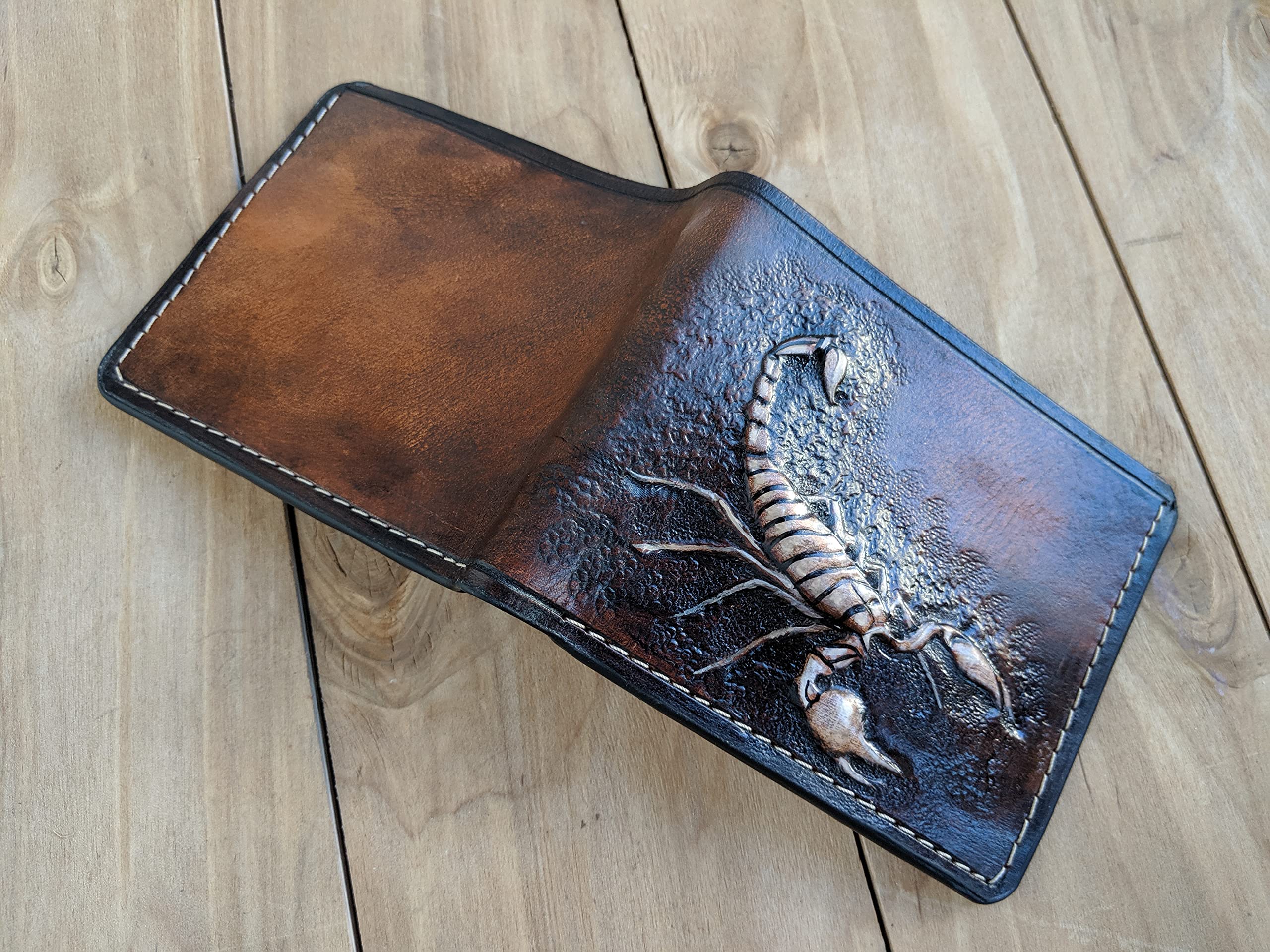 3D Genuine Leather Scorpion Men's Bifold Wallet - Handmade Carved & Tooled Leather Wallet with Airbrush Art - Custom Personalized Gift for Men - Perfect for Everyday Use & Special Occasions