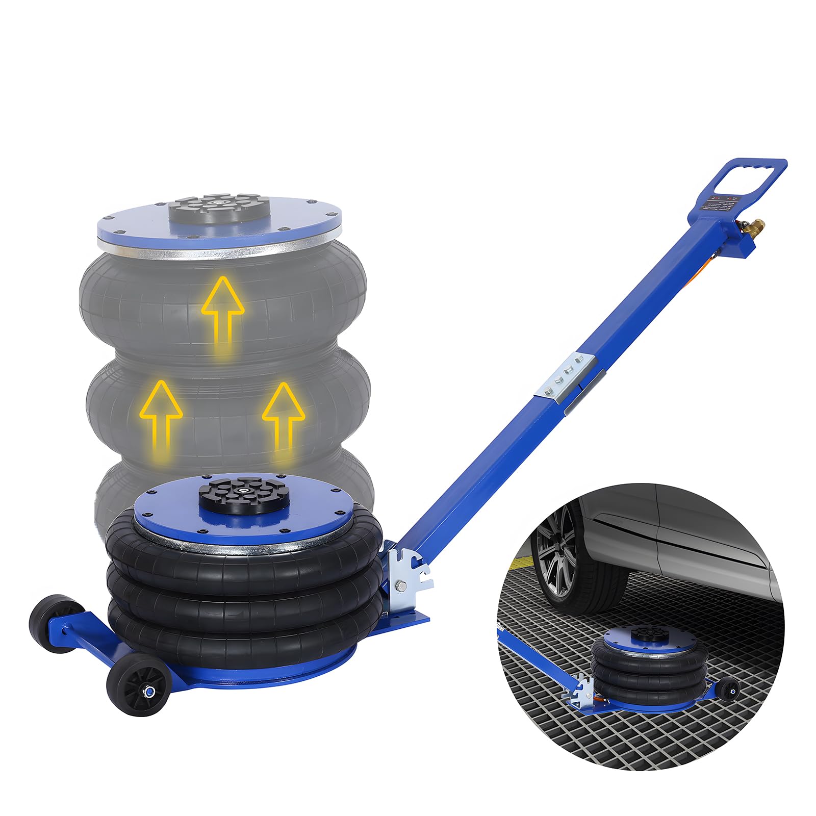 5 Ton/11000 Lbs Heavy Duty Triple Bag Air Jack - Fast 3-5 Second Lift Up to 15.5in with Adjustable Long Handle - Pneumatic Airbag Jack for Car Lifting, Garage Repairs & Off-Road Vehicle Recovery (Blue)