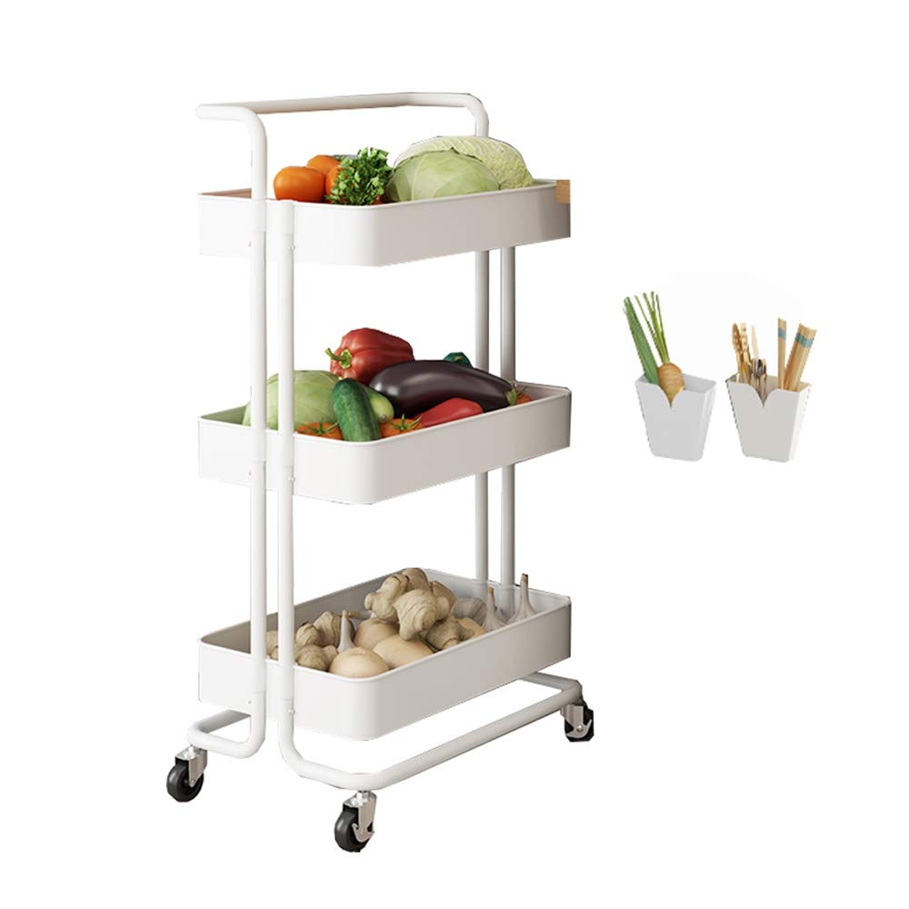 ZCY ABS Multi-Layer Kitchen Storage Cart with Removable Wheels - White Rice Cooker Stand, Floating Shelves for Vegetables & Fruits Organization | Perfect for Small Kitchens, Pantry Storage & Countertop Organization (Size B)