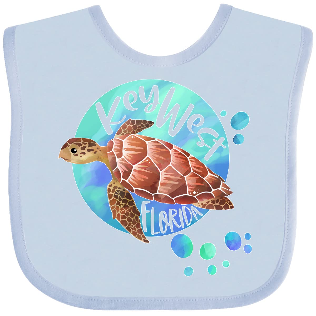 Inktastic Key West Florida Sea Turtle with Bubbles Baby Bib - Soft Cotton Drool Bib for Newborns & Infants - Perfect for Beach Trips, Swimming Lessons & Summer Outfits