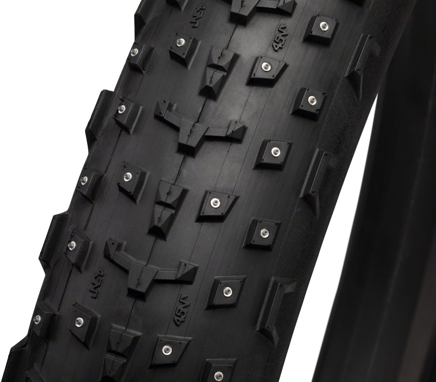 45NRTH Dillinger 4 Studded Bike Tire - 27.5x4 Tubeless, 120 TPI, Black, 252 Concave Carbide Studs - Winter Cycling, Fat Tire Snow Biking, Ice Traction for Mountain & Commuter Bikes