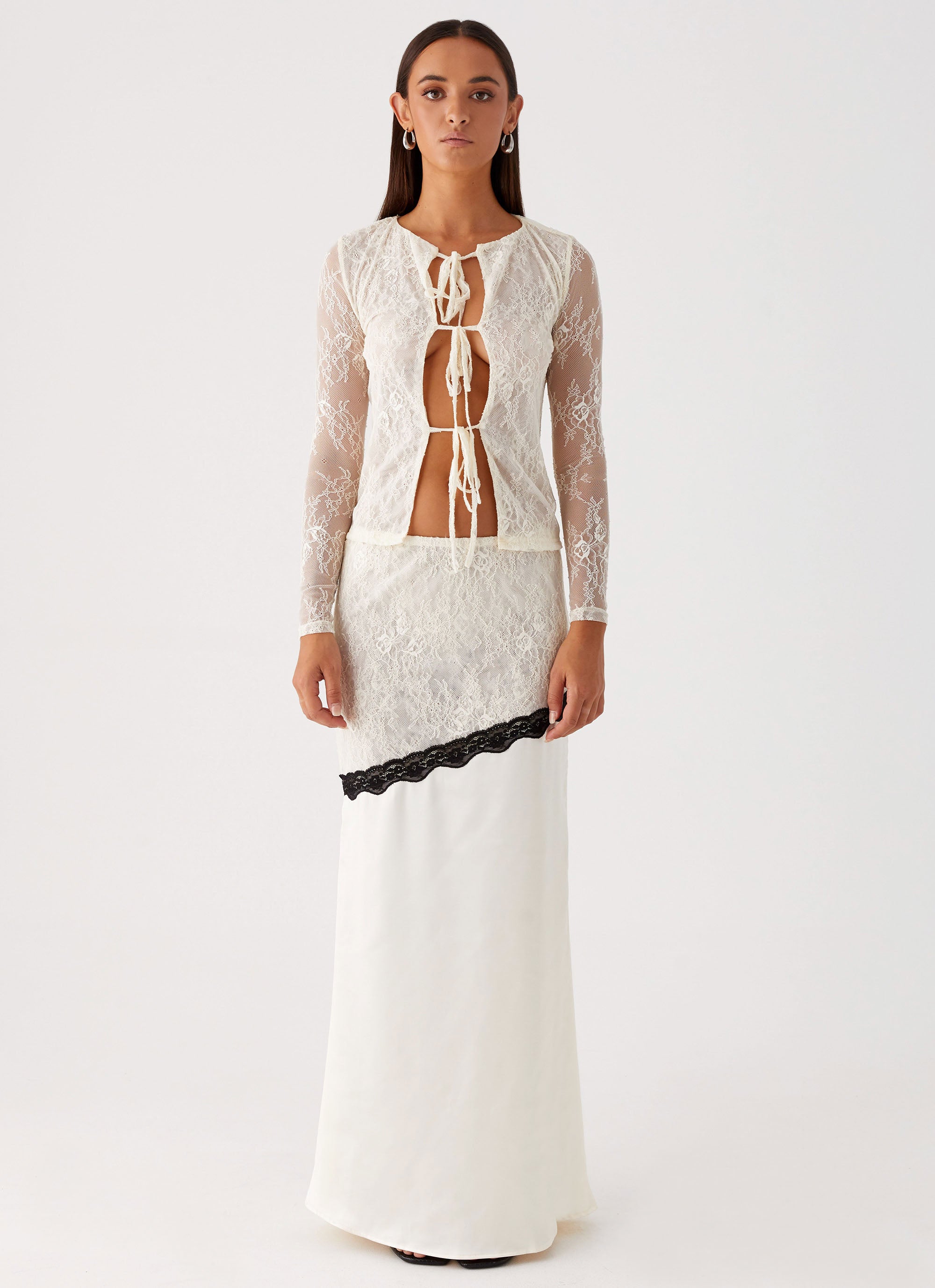 Elegant Duet Lace Maxi Skirt in Ivory - Perfect for Weddings, Parties & Summer Outfits | Women's Boho Chic Flowy Skirt