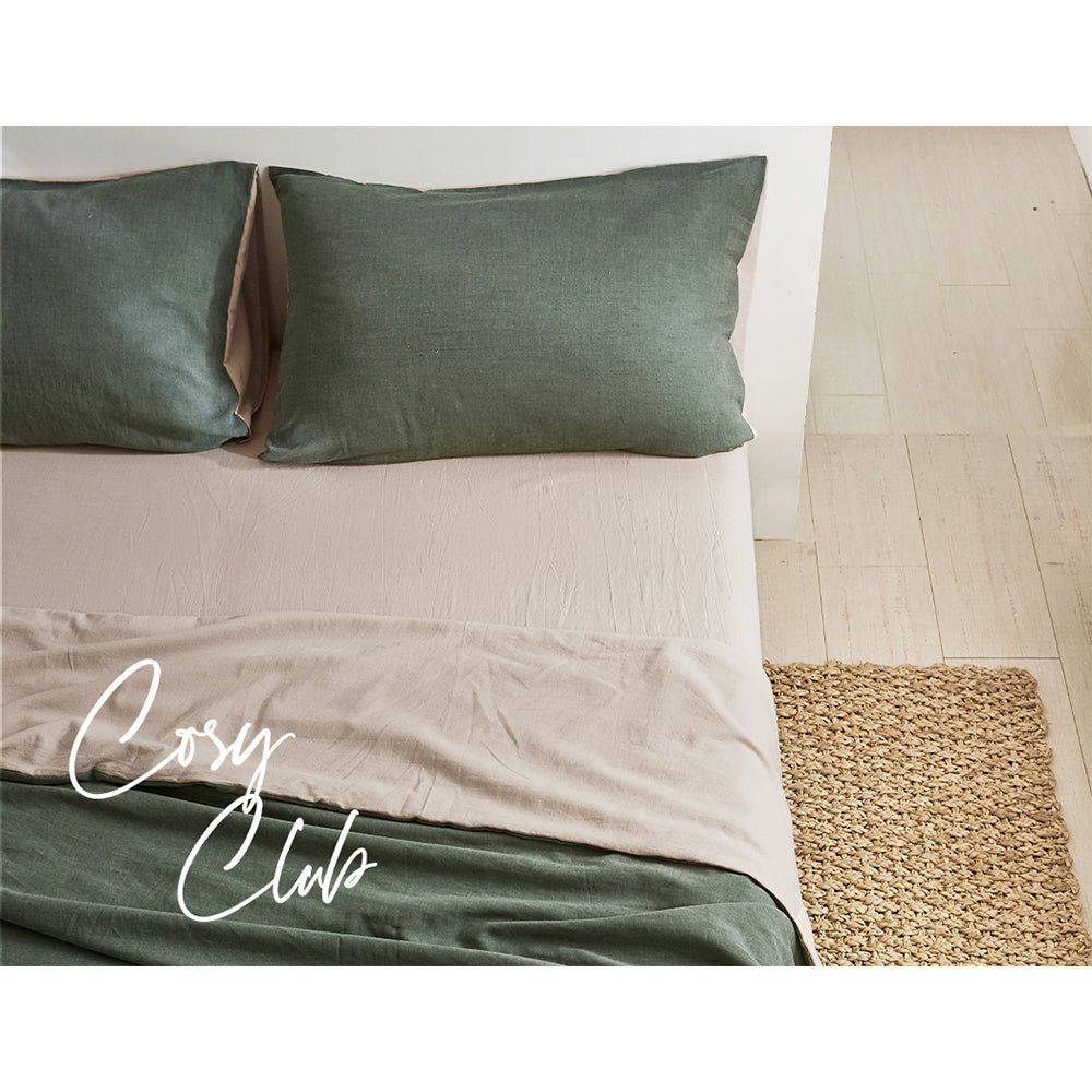 Premium 100% Cotton Double Sheet Set - Soft & Breathable Bed Sheets in Green & Beige - Perfect for Cozy Nights & Guest Bedrooms