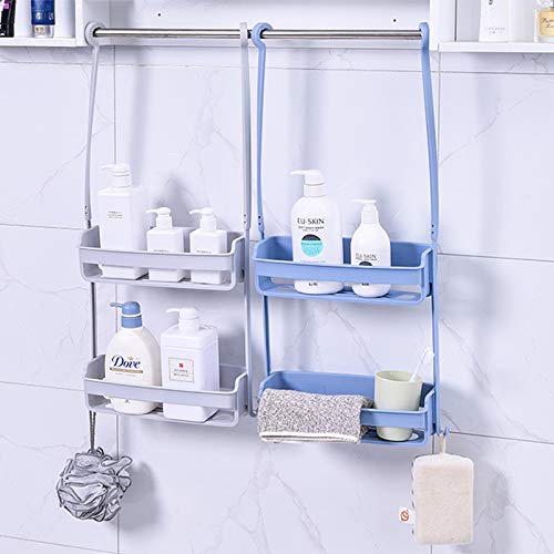 R FLORY 2-Tier Detachable Plastic Shower Caddy - Wall Mount Bathroom Organizer with Easy Dry Design, Space Saving Storage for Shampoo, Soap & Bath Essentials (Blue) - Perfect for Small Bathrooms, Showers & Dorm Rooms