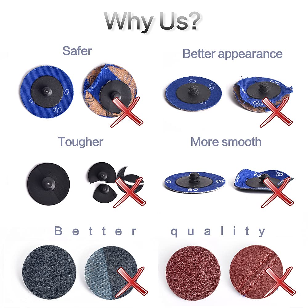 80 Pcs 2 Inch Zirconia Coated Roll Lock Sanding Discs for Die Grinder - 36/60/80 Grit Abrasive Discs with 1/4