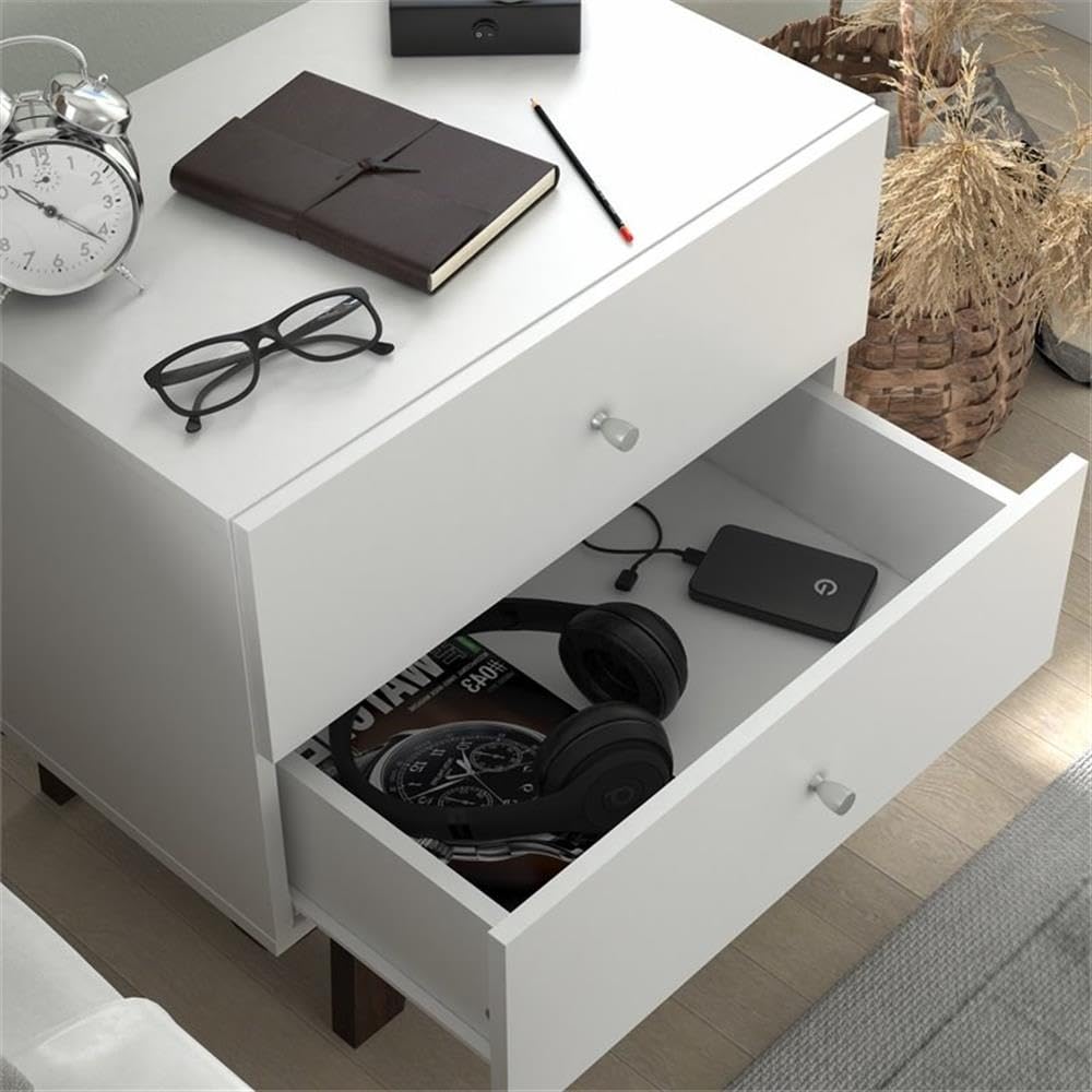Hillsdale Kincaid 2-Drawer Modern Wood Nightstand in Matte White - Stylish Bedside Table for Bedroom, Living Room & Office - Perfect for Storage & Décor