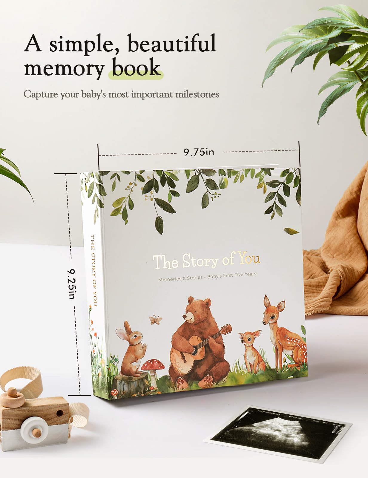 Gender Neutral Baby Memory Book - First 5 Years Keepsake Scrapbook Album with 154 Pages | Perfect Baby Shower Gift & Photo Album for Newborn to Age 5 | Capture Milestones, First Words & Precious Moments
