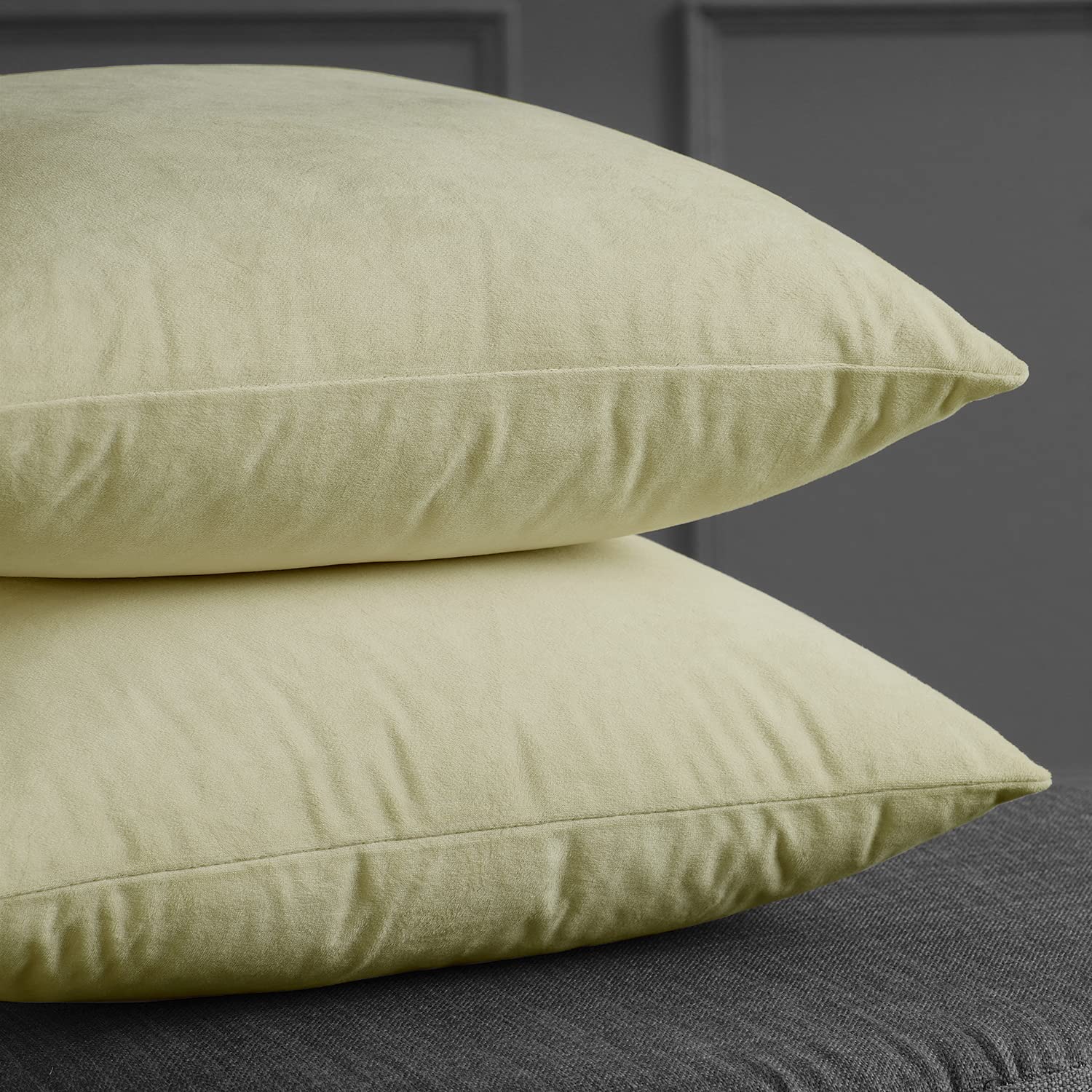 Premium Velvet Cushion Cover 18x18 Inches - Soft Cool Beige Pillow Case for Sofa, Bed, Chair - Signature Luxury Home Decor - Pair (VPCH-160405-CC18PR) - Perfect for Living Room, Bedroom & Office Decor