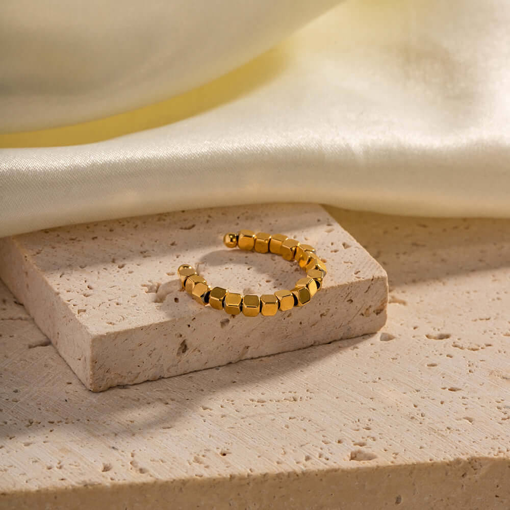 18K Gold Cube Beads Ring - Elegant Stackable Minimalist Ring for Women | Perfect for Everyday Wear, Layering & Special Occasions | JDR363