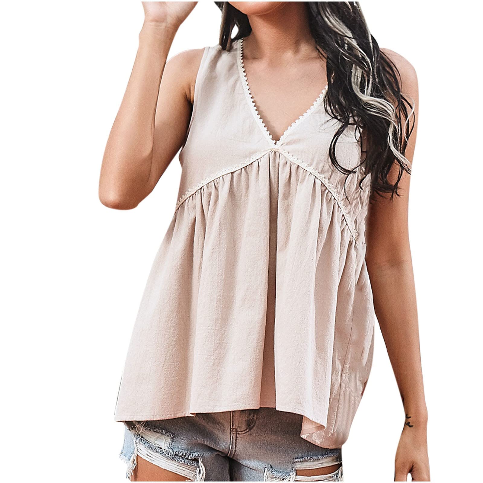 Uppada Peplum Tank Tops for Women - V Neck Boho Sleeveless Blouse, Summer Ruffle Cute Shirts, High Waist Ladies Tops | Perfect for Beach Outfits, Vacation Wear & Casual Summer Fashion