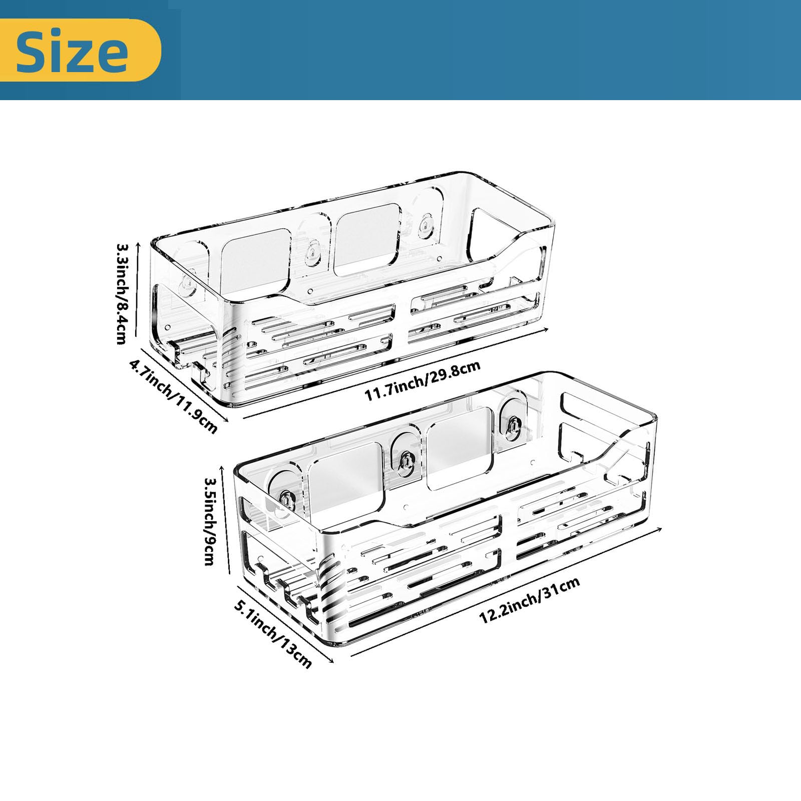 Premium Acrylic Shower Caddy with Hooks - Wall Mounted Bathroom Storage Organizer for Shampoo, Soap & Toiletries (2 Pack) - Perfect for Small Bathrooms, Dorm Rooms & RV Showers