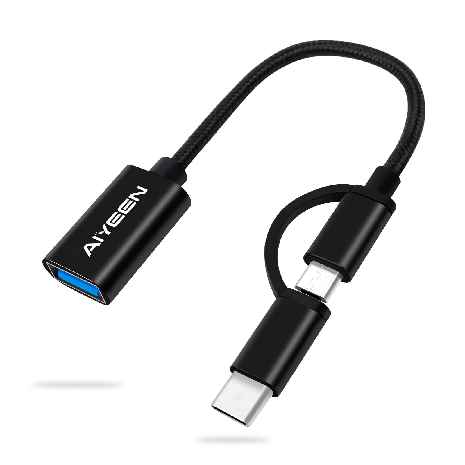 AIYEEN 2-in-1 USB C to USB Adapter & Micro USB OTG Cable - USB 3.0 Fast Data Transfer Compatible with MacBook Pro, Samsung Galaxy, Google Pixel, Android Phones - Perfect for Travel, Office & Charging Multiple Devices (Black)