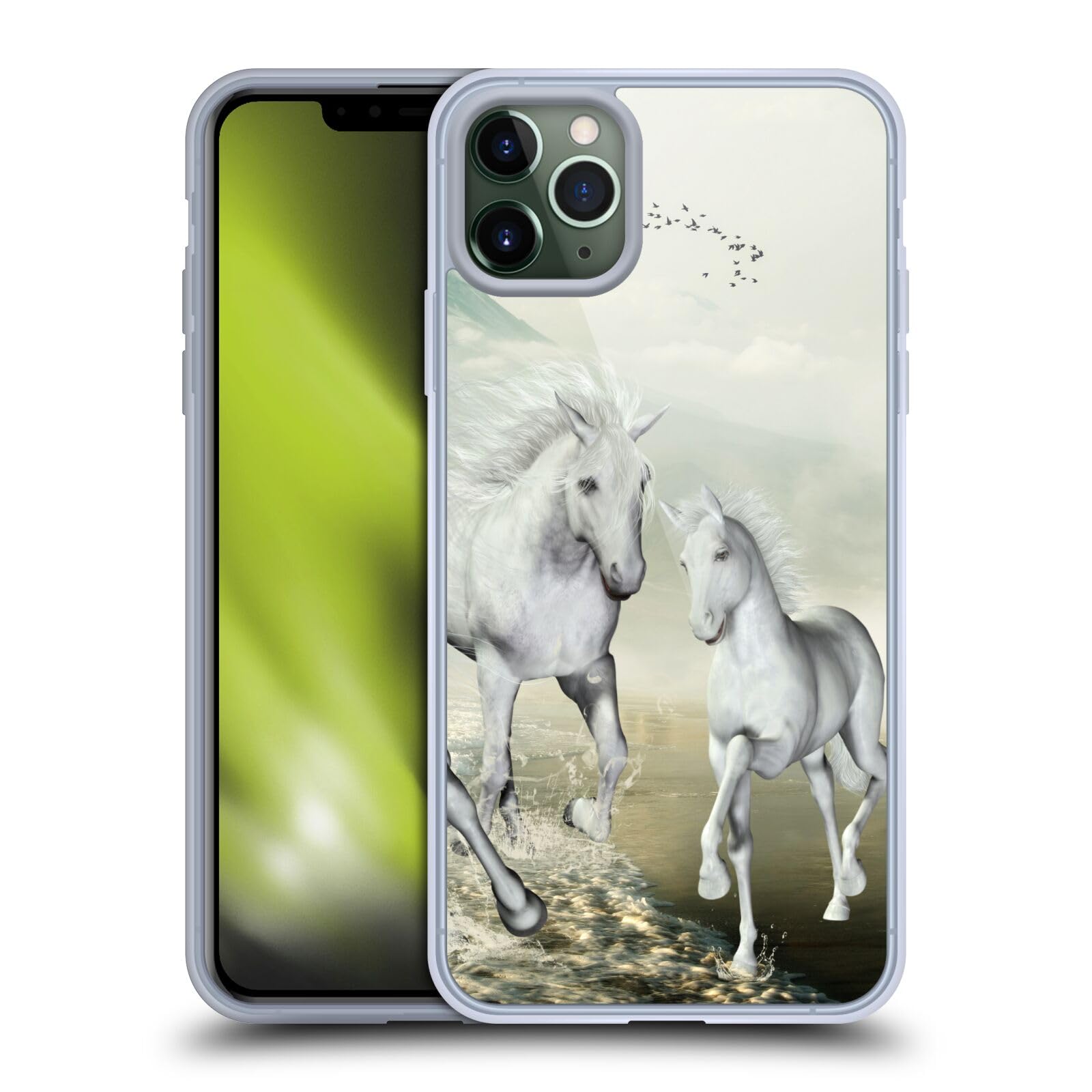 Officially Licensed Simone Gatterwe White Horses on The Beach Soft Gel Phone Case Compatible with Apple iPhone 11 Pro Max - Perfect for Beach Lovers & Summer Vacation Protection