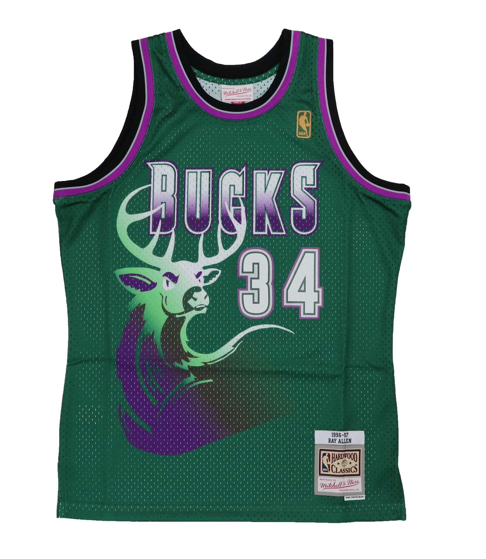 Mitchell & Ness Ray Allen #34 Milwaukee Bucks Replica Swingman NBA Jersey - Authentic Basketball Jersey for Fans & Collectors - Perfect for Games, Parties & Sports Events