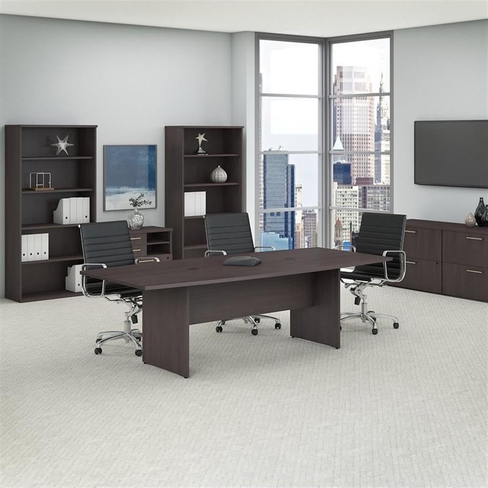 Atlin Designs Boat Shaped Conference Table with Solid Wood Base in Storm Gray - Perfect for Modern Office Meetings & Executive Boardrooms