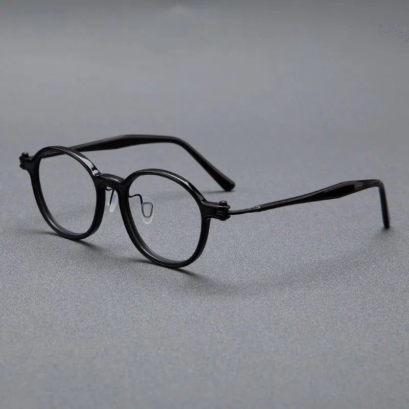 Unisex Black Titanium Acetate Eyeglasses - Oval Round Full Rim Frame 65883 | Perfect for Work, Reading & Fashion Accessory