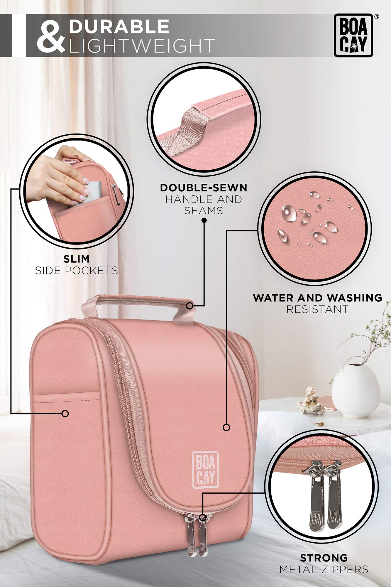 BOACAY Small Hanging Travel Toiletry Bag for Women & Men - Waterproof Makeup Organizer with Hooks, Perfect for Cosmetics, Accessories & Travel Essentials - Ideal for Bathroom, Shower & On-the-Go Use