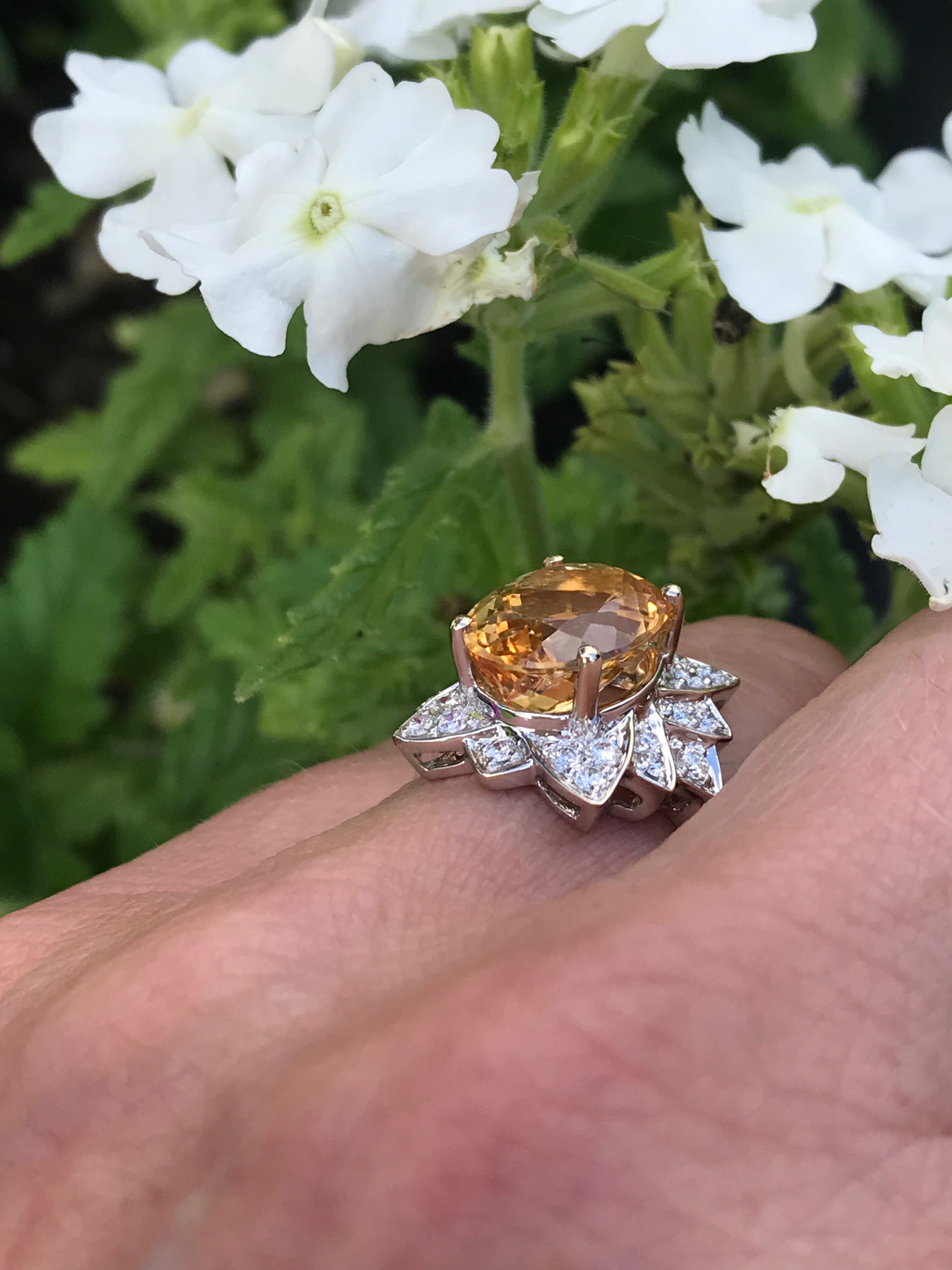 Exquisite White Gold Imperial Topaz Ring with Floral Diamond Halo - Perfect for Weddings, Anniversaries & Special Occasions