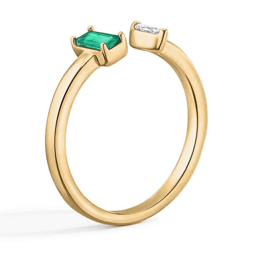 Lab Grown Emerald & Diamond Toi et Moi Promise Ring - Open Design for Couples, Engagement, Anniversary & Romantic Gifts