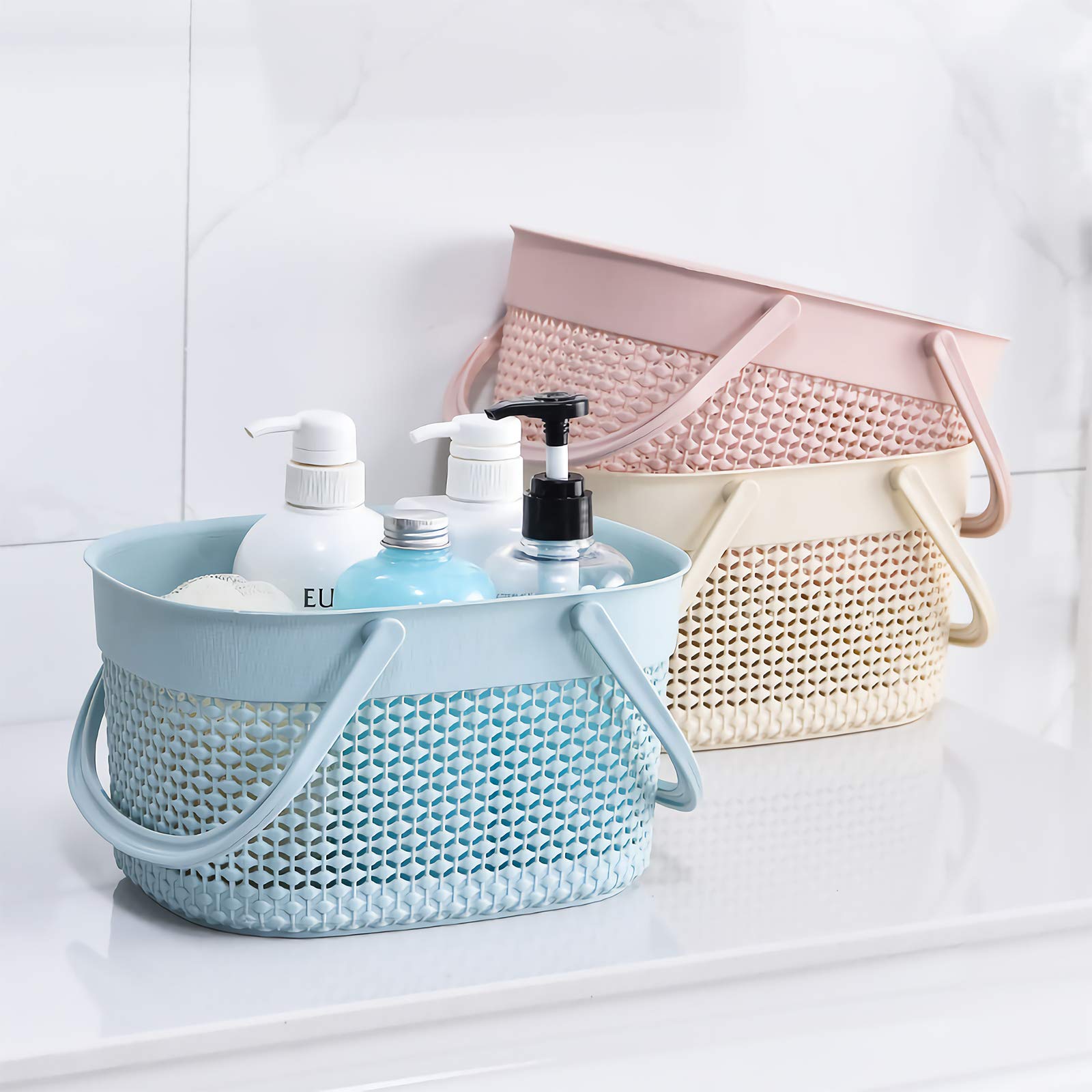 2 Pack Plastic Shower Caddy Basket with Handles - Portable Bathroom Organizer for College Dorm, Camping & Gym - Blue Toiletry Storage Bin for Shower Essentials, Kitchen Supplies & Travel Accessories - Perfect for Small Space Organization & On-the-Go Lifestyle