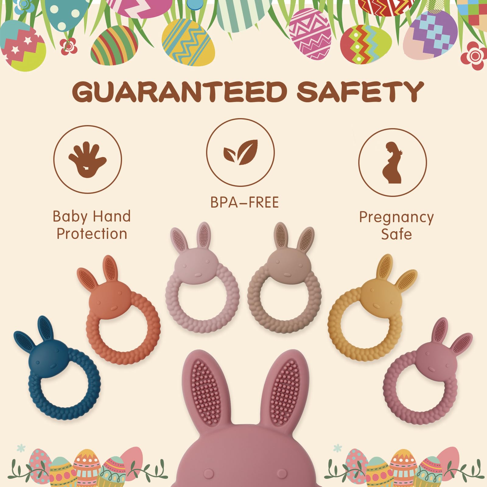 Easter Bunny Baby Teething Toys - Soft Silicone Teether Ring for Infants & Toddlers - Safe & Easy to Clean - Perfect Easter Basket Stuffer & Gift (Baby Pink) | Great for Soothing Sore Gums at Home or On-the-Go