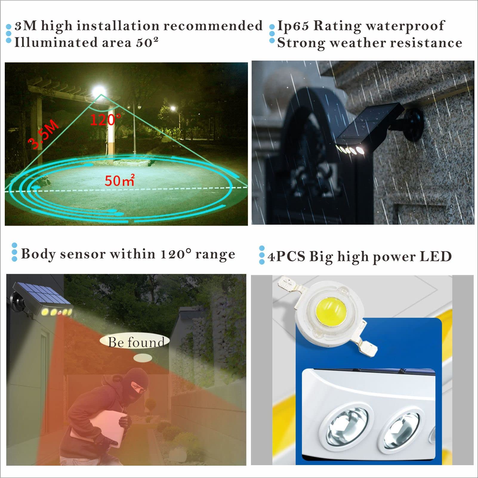 Solar Outdoor Lights Motion Sensor Waterproof - Super Bright High Power LED Garden Lights with 120° Wide Angle - Warm White Security Flood Lights for Pathway, Wall, Fence & Door Lighting (Perfect for Backyard, Patio, Driveway & Landscape Illumination)